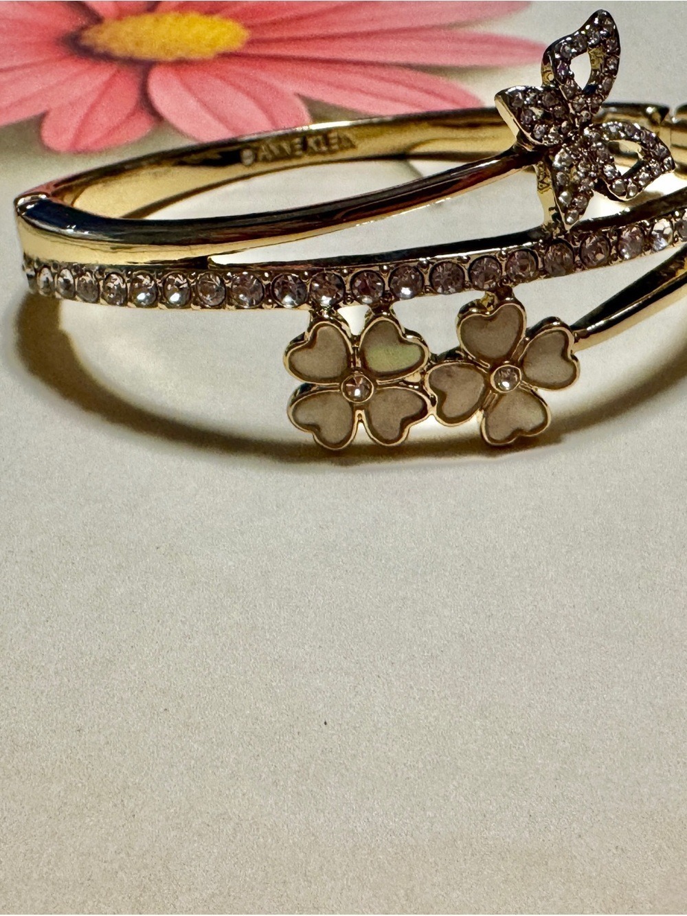 Anne Klein Gold Floral & Crystal Bangle Bracelet